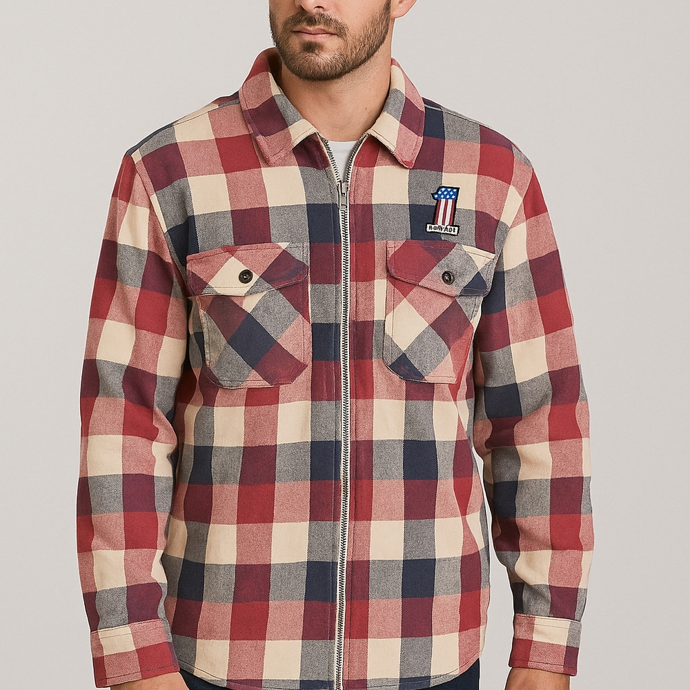 Patriotic Plaid Zip-Up Jacket
